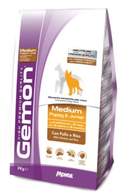 GEMON KG. 3 MEDIUM PUPPY JUNIOR POLLO E RISO